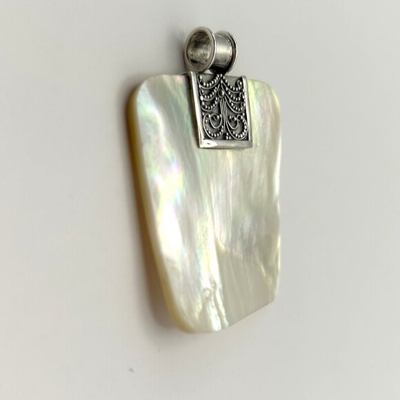 Artisan Sterling Silver 925 Mother of Pearl Iridescent Pendant Shell Boho 2in - Picture 10 of 10